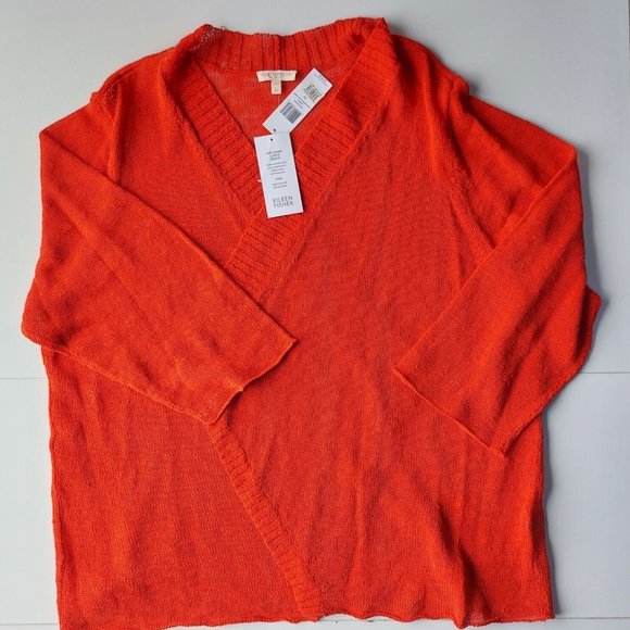 NWT EILEEN FISHER WOMAN 3X Melange Linen Grain Cascading Front Textured Cardigan - Picture 9 of 16
